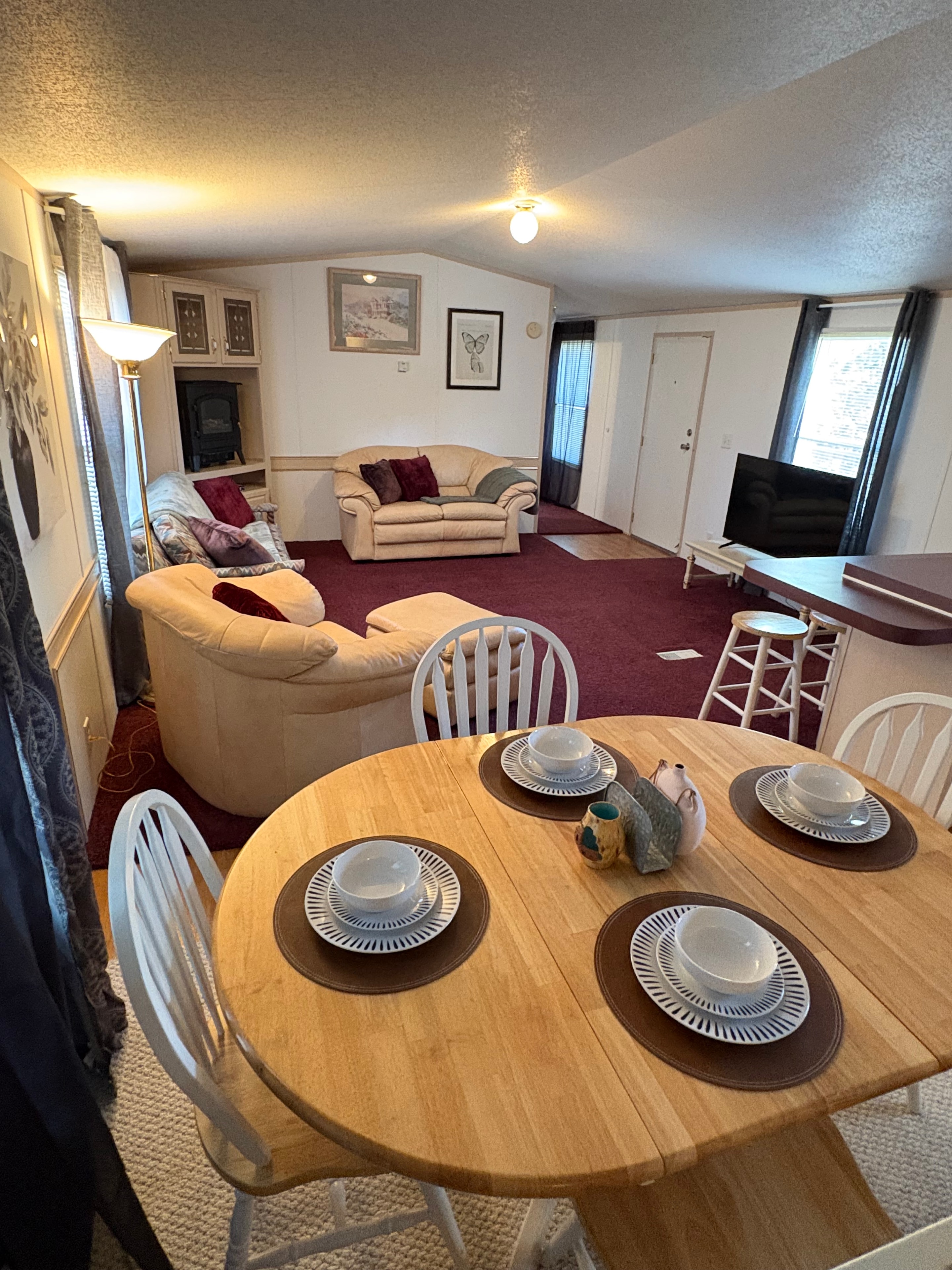 Airbnb dining and living area prepared for guests